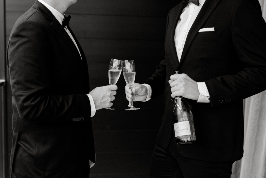 Zac and Shane Wedding Champagne Suits